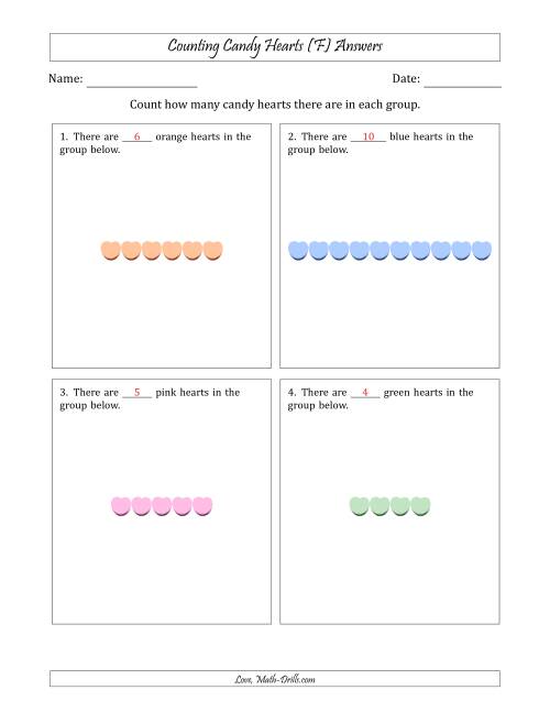 The Counting Candy Hearts in Horizontal Linear Arrangements (F) Math Worksheet Page 2
