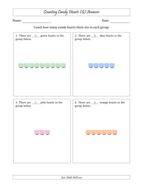 The Counting Candy Hearts in Horizontal Linear Arrangements (G) Math Worksheet Page 2