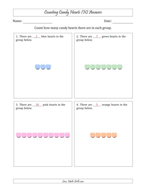 The Counting Candy Hearts in Horizontal Linear Arrangements (H) Math Worksheet Page 2