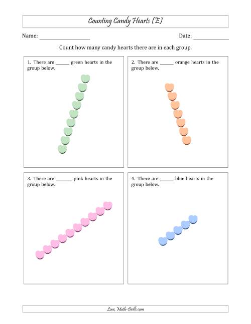 The Counting Candy Hearts in Rotated Linear Arrangements (E) Math Worksheet