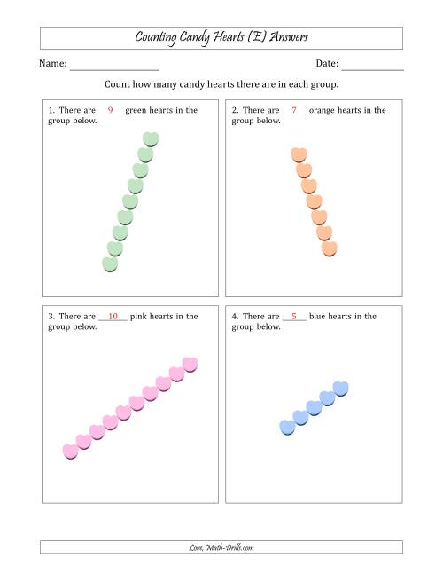 The Counting Candy Hearts in Rotated Linear Arrangements (E) Math Worksheet Page 2