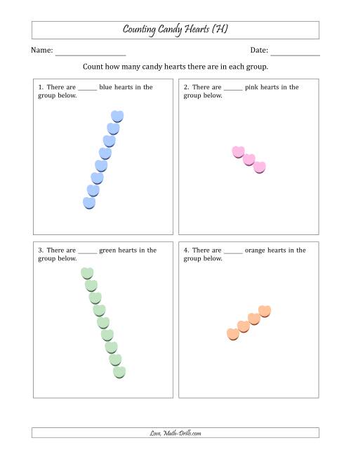 The Counting Candy Hearts in Rotated Linear Arrangements (H) Math Worksheet