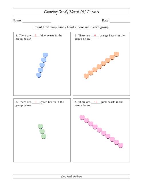 The Counting Candy Hearts in Rotated Linear Arrangements (I) Math Worksheet Page 2