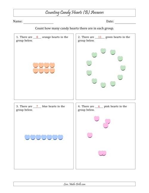 The Counting Candy Hearts in Various Arrangements (Easier Version) (B) Math Worksheet Page 2