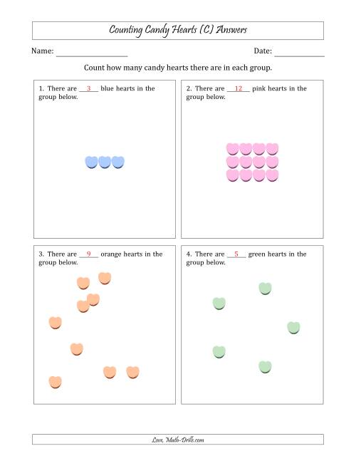 The Counting Candy Hearts in Various Arrangements (Easier Version) (C) Math Worksheet Page 2