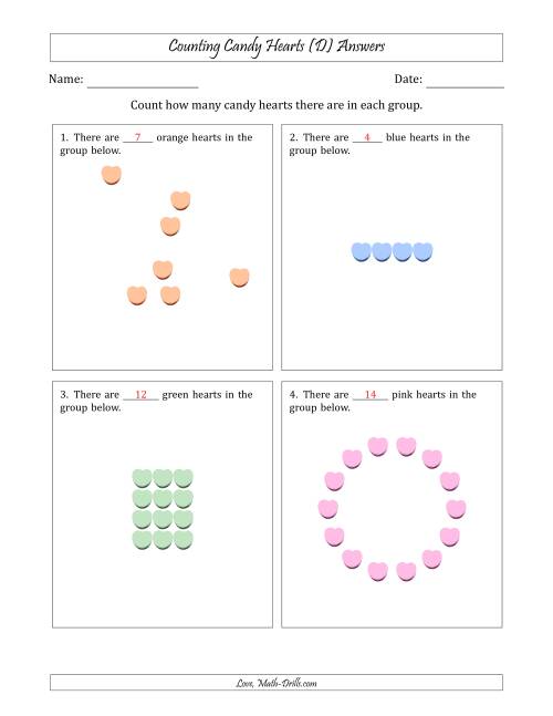 The Counting Candy Hearts in Various Arrangements (Easier Version) (D) Math Worksheet Page 2