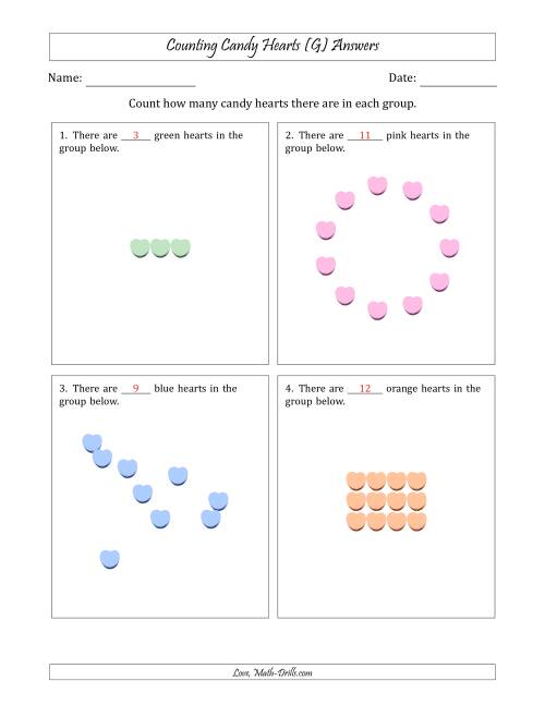 The Counting Candy Hearts in Various Arrangements (Easier Version) (G) Math Worksheet Page 2