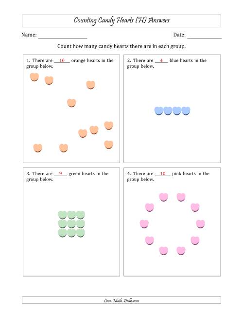 The Counting Candy Hearts in Various Arrangements (Easier Version) (H) Math Worksheet Page 2