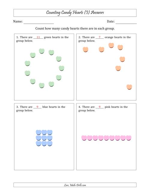 The Counting Candy Hearts in Various Arrangements (Easier Version) (I) Math Worksheet Page 2