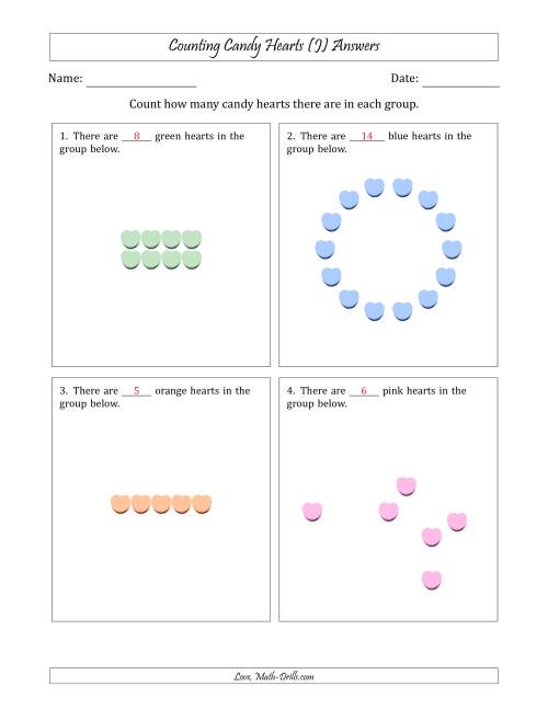 The Counting Candy Hearts in Various Arrangements (Easier Version) (J) Math Worksheet Page 2