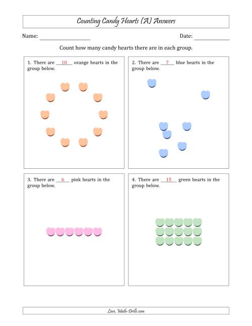 The Counting Candy Hearts in Various Arrangements (Easier Version) (All) Math Worksheet Page 2