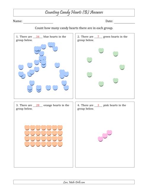 The Counting Candy Hearts in Various Arrangements (Harder Version) (B) Math Worksheet Page 2