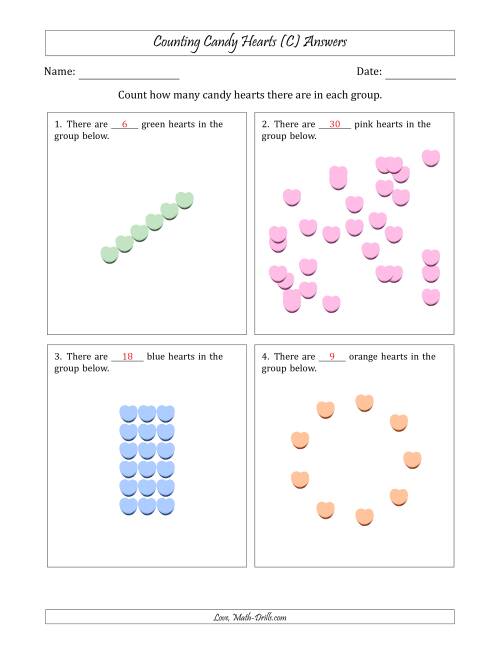 The Counting Candy Hearts in Various Arrangements (Harder Version) (C) Math Worksheet Page 2