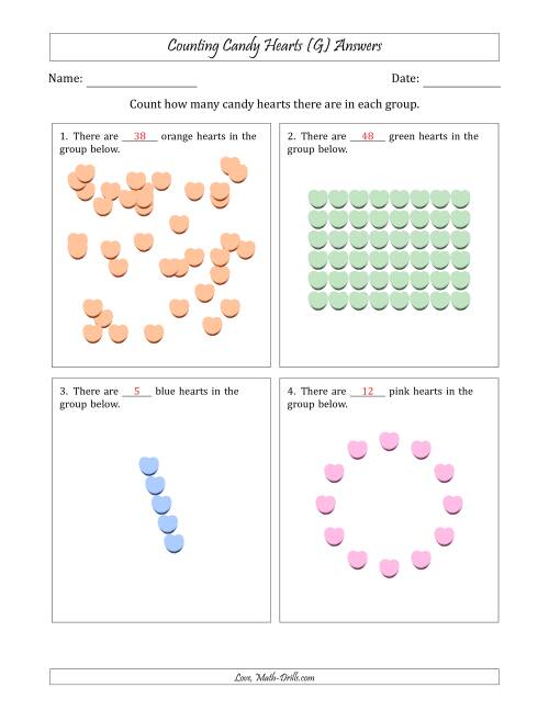 The Counting Candy Hearts in Various Arrangements (Harder Version) (G) Math Worksheet Page 2