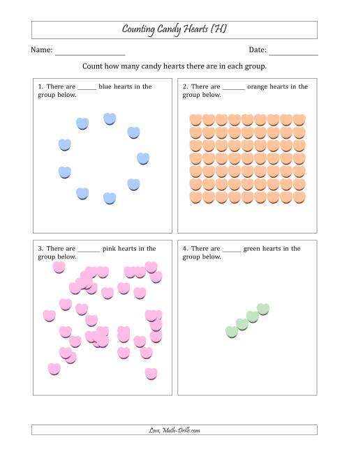 The Counting Candy Hearts in Various Arrangements (Harder Version) (H) Math Worksheet