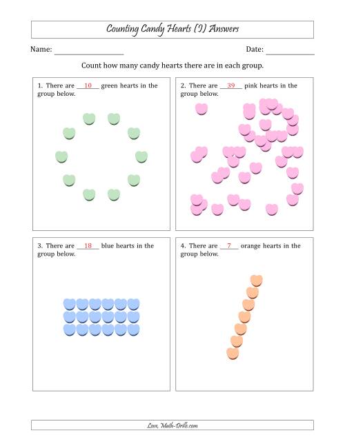 The Counting Candy Hearts in Various Arrangements (Harder Version) (I) Math Worksheet Page 2