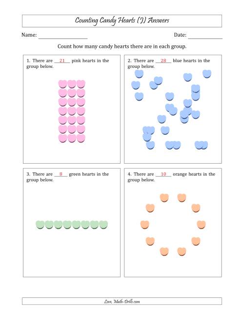 The Counting Candy Hearts in Various Arrangements (Harder Version) (J) Math Worksheet Page 2