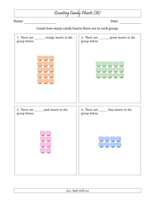 The Counting Candy Hearts in Rectangular Arrangements (Maximum Dimension 5) (A) Math Worksheet