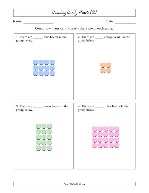 The Counting Candy Hearts in Rectangular Arrangements (Maximum Dimension 5) (B) Math Worksheet