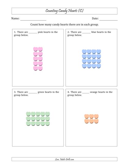 The Counting Candy Hearts in Rectangular Arrangements (Maximum Dimension 5) (C) Math Worksheet