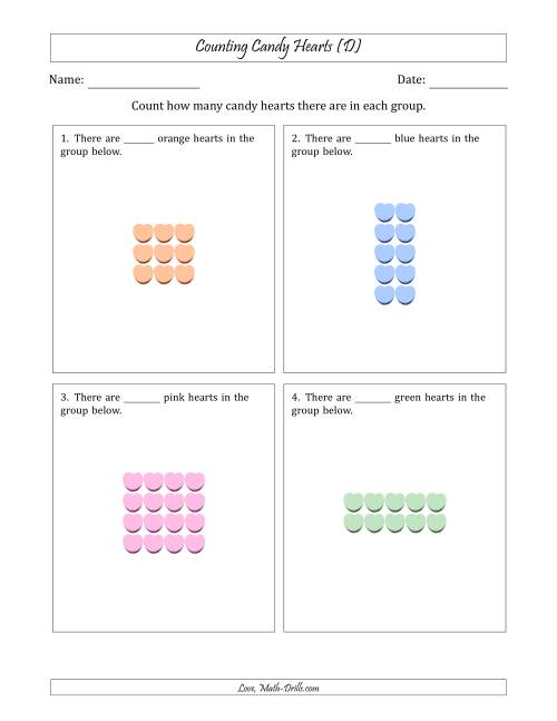 The Counting Candy Hearts in Rectangular Arrangements (Maximum Dimension 5) (D) Math Worksheet