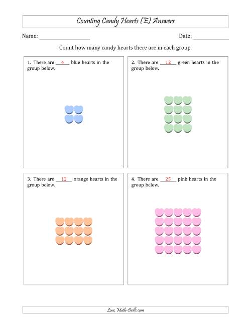 The Counting Candy Hearts in Rectangular Arrangements (Maximum Dimension 5) (E) Math Worksheet Page 2