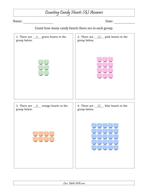 The Counting Candy Hearts in Rectangular Arrangements (Maximum Dimension 5) (G) Math Worksheet Page 2