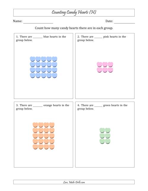 The Counting Candy Hearts in Rectangular Arrangements (Maximum Dimension 5) (H) Math Worksheet