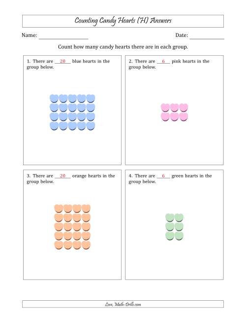 The Counting Candy Hearts in Rectangular Arrangements (Maximum Dimension 5) (H) Math Worksheet Page 2