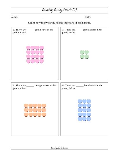 The Counting Candy Hearts in Rectangular Arrangements (Maximum Dimension 5) (I) Math Worksheet