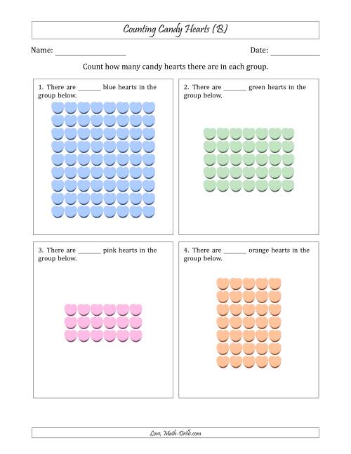 The Counting Candy Hearts in Rectangular Arrangements (Maximum Dimension 9) (B) Math Worksheet