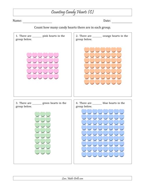 The Counting Candy Hearts in Rectangular Arrangements (Maximum Dimension 9) (C) Math Worksheet