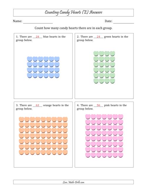 The Counting Candy Hearts in Rectangular Arrangements (Maximum Dimension 9) (E) Math Worksheet Page 2