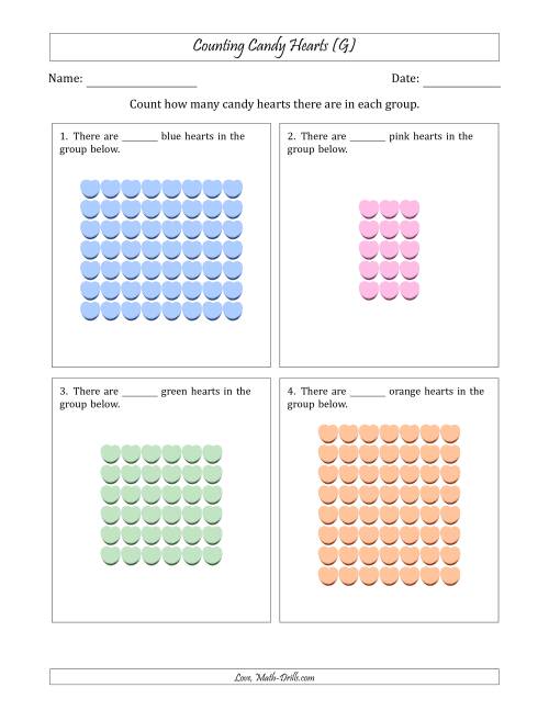 The Counting Candy Hearts in Rectangular Arrangements (Maximum Dimension 9) (G) Math Worksheet