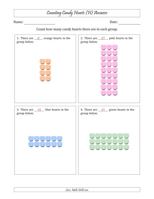 The Counting Candy Hearts in Rectangular Arrangements (Maximum Dimension 9) (H) Math Worksheet Page 2