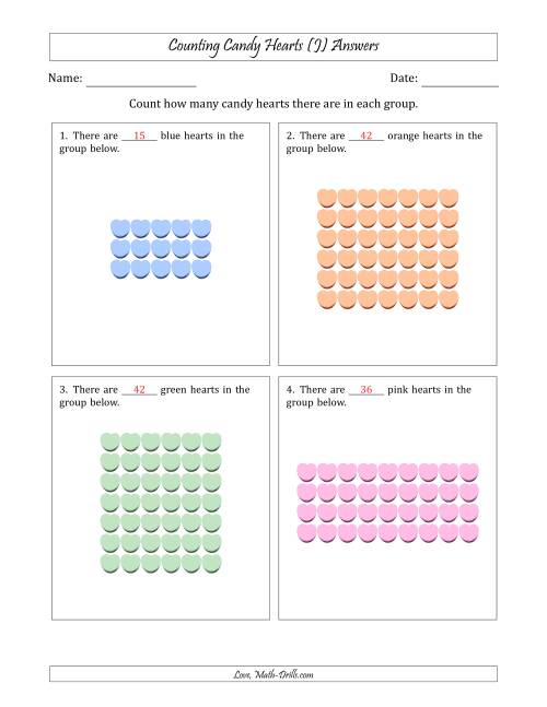 The Counting Candy Hearts in Rectangular Arrangements (Maximum Dimension 9) (J) Math Worksheet Page 2