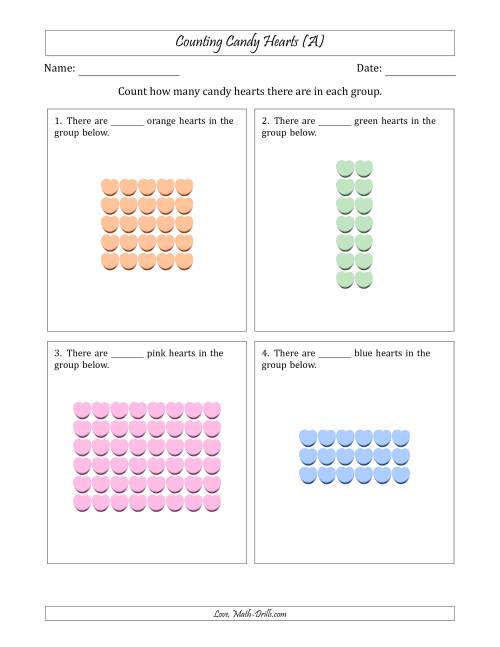 The Counting Candy Hearts in Rectangular Arrangements (Maximum Dimension 9) (All) Math Worksheet