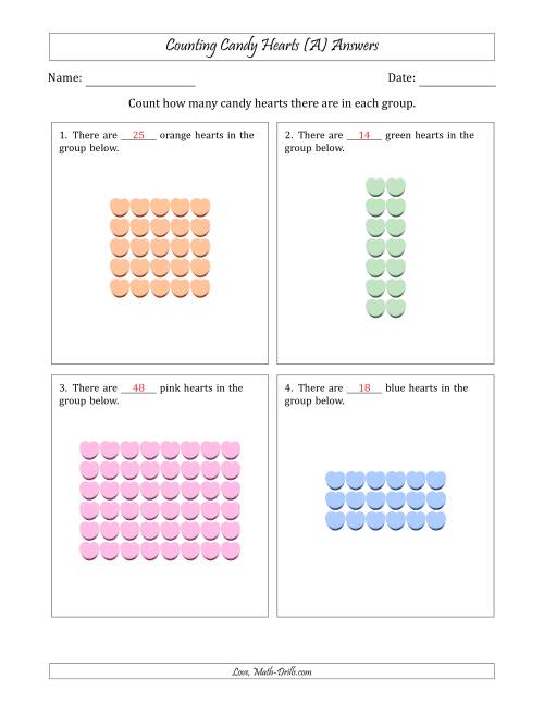 The Counting Candy Hearts in Rectangular Arrangements (Maximum Dimension 9) (All) Math Worksheet Page 2