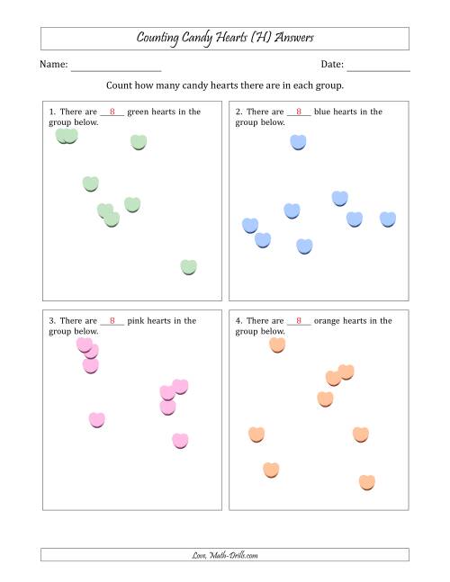 The Counting up to 10 Candy Hearts in Scattered Arrangements (H) Math Worksheet Page 2