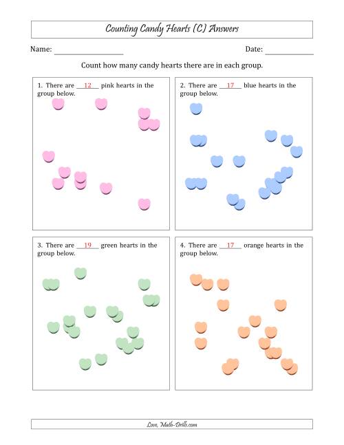 The Counting up to 20 Candy Hearts in Scattered Arrangements (C) Math Worksheet Page 2