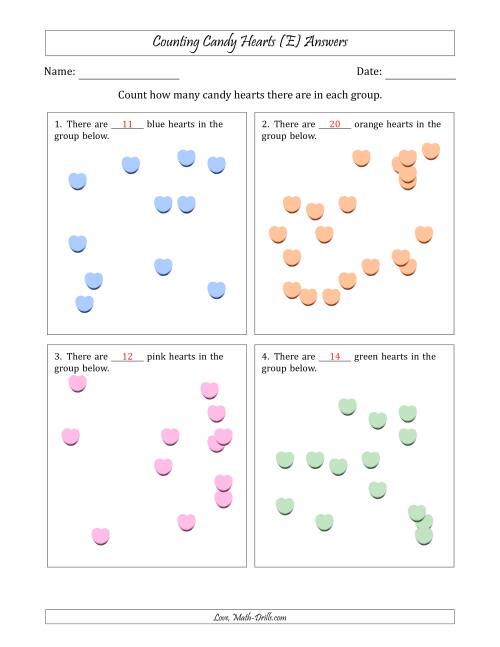 The Counting up to 20 Candy Hearts in Scattered Arrangements (E) Math Worksheet Page 2