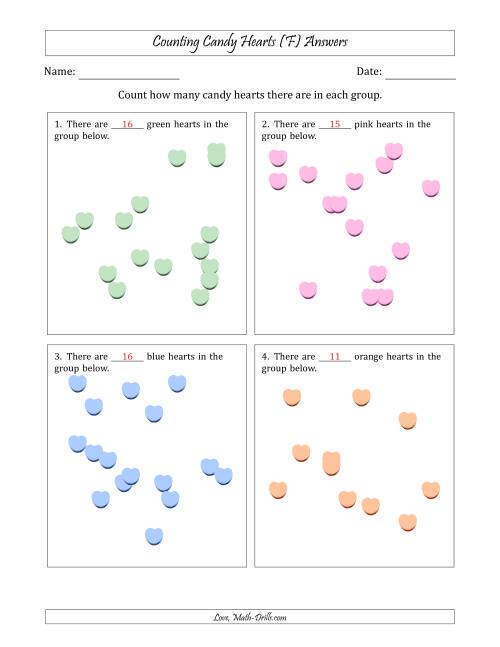 The Counting up to 20 Candy Hearts in Scattered Arrangements (F) Math Worksheet Page 2