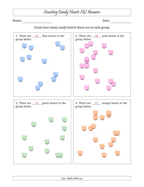 The Counting up to 20 Candy Hearts in Scattered Arrangements (G) Math Worksheet Page 2