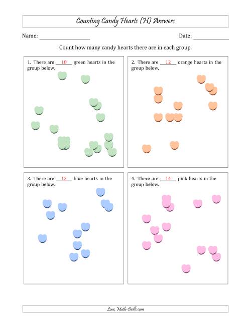 The Counting up to 20 Candy Hearts in Scattered Arrangements (H) Math Worksheet Page 2