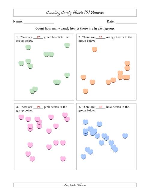 The Counting up to 20 Candy Hearts in Scattered Arrangements (I) Math Worksheet Page 2