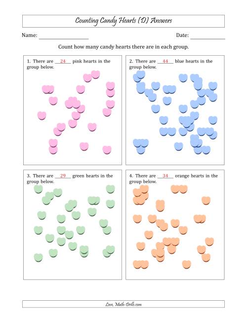 The Counting up to 50 Candy Hearts in Scattered Arrangements (D) Math Worksheet Page 2