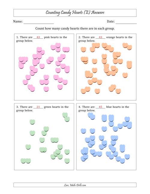 The Counting up to 50 Candy Hearts in Scattered Arrangements (E) Math Worksheet Page 2