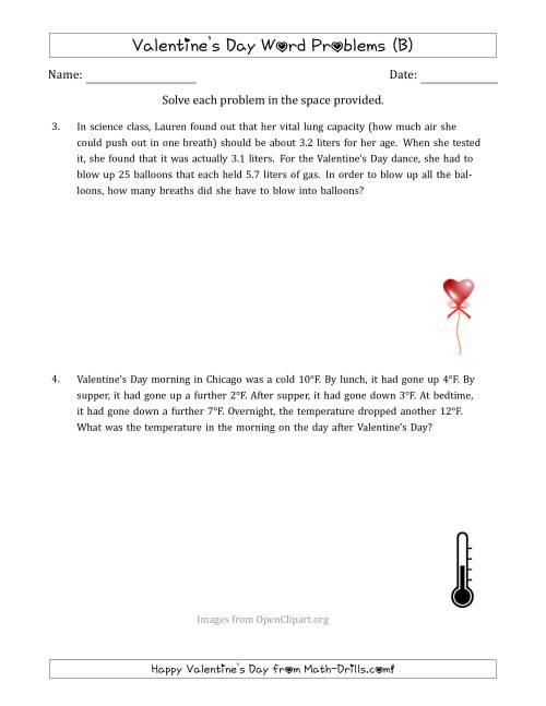 The Valentine's Day Math Word Problems (Multi-Step) (B) Math Worksheet