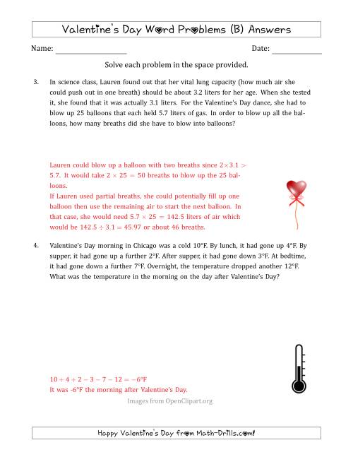 The Valentine's Day Math Word Problems (Multi-Step) (B) Math Worksheet Page 2