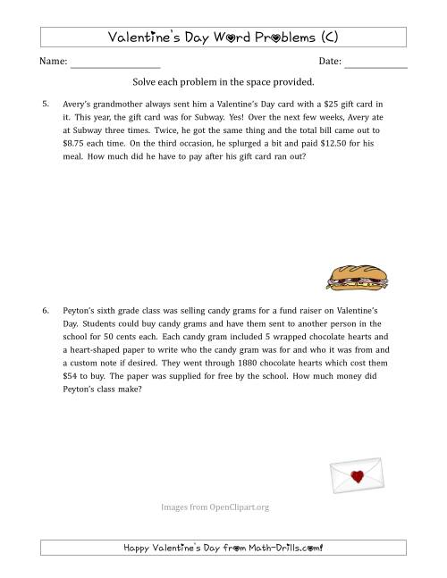 The Valentine's Day Math Word Problems (Multi-Step) (C) Math Worksheet